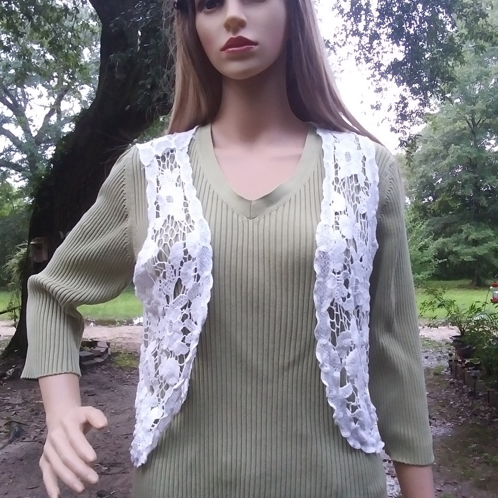 White "Lilly Lou" knit flower sweater jacket